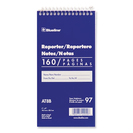 Blueline Reporters Note Pad, Medium/College Rule, Blue Cover, 80 White 4 x 8 Sheets AT8B